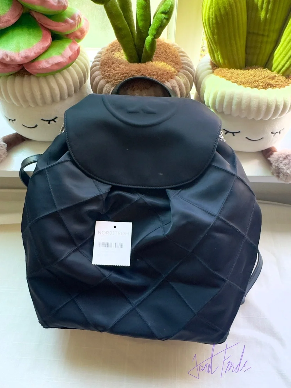 New with Nordstrom Tag🎒Tory Burch Black Fleming Diamond Quilting Nylon Backpack